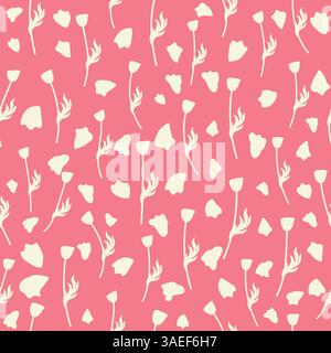 Zweifarbige Kontur nahtloses Muster mit Mohnblumen und Blättern. Abstraktes Blumenmuster im Frühling, Sommerpastellmuster Stock Vektor