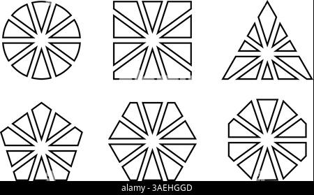 Set aus runden, quadratischen und dreieckigen, pentagon-, Sechseck- und achteckigen Formen, aufgeteilt in 10 Schichten, isoliert auf weißem Hintergrund. Einfaches Diagramm, Vorlagen für Unternehmenskarten. Vektorkontur, Abbildung. Stock Vektor