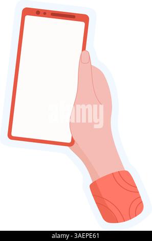 Aufkleber der Hand hält das Telefon Stock Vektor