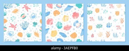 Unterwasser Seamless Marine Pattern Set Stock Vektor