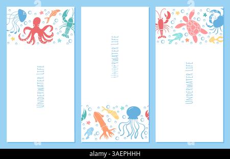 Handgezeichnetes Marine Life Cute Vektor-Set Stock Vektor