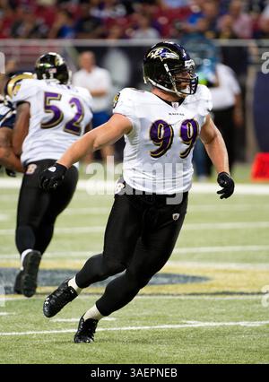 25. September 2011: Baltimore Ravens Linebacker Paul Kruger #99 während des Spiels gegen die Baltimore Ravens im Edwards Jones Dome in St. Louis, MO. Die Ravens besiegten die Rams 37-7. (Bild: © Mark J. Peters/Cal Sport Media/ZUMAPRESS.com) Stockfoto