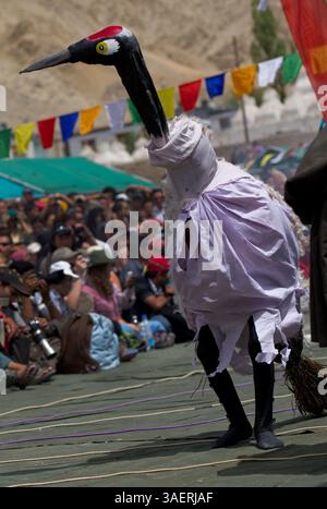 September 2011 - Ladakh, Indien - Ein lebendiger und fröhlicher Tanz der jungen Nomaden aus der Wüste Changthang beim Ladakh Festival. Diese Nomaden sind Hirten der Paschmina-Wolle und leben in sparsamen Zelten und leben in den Wüstenplateaus des Himalaya, die sich von Ladakh bis nach Tibet erstrecken. (Bild: © Jaina Mishra/ZUMAPRESS.com) Stockfoto