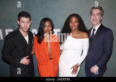 Ny. April 2025. Nick Jonas, Adrienne Warren, Witney White, Jason Robert Brown, Nasia Thomas, Noah Kieserman ist an DER Eröffnungsnacht der LETZTEN FÜNF JAHRE am Broadway, Hudson Theatre, New York, New York, New York, NY, am 6. April anwesend. 2025. Quelle: Kristin Callahan/Everett Collection/Alamy Live News Stockfoto
