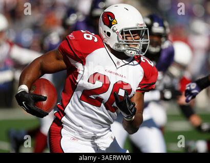 Arizona Cardinals RB Beanie Wells (26) gewinnt im ersten Quartal an Bedeutung. Baltimore Ravens vs Arizona Cardinals am 30. Oktober 2011 im M&T Bank Stadium in Baltimore, MD. Foto: Mike Buscher/ Cal Sport Media(Credit Image: © Mike Buscher/Cal Sport Media/ZUMAPRESS.com) Stockfoto