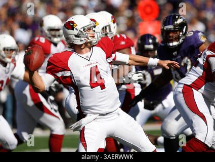 Der Arizona Cardinals QB Kevin Kolb (4) will den Downfield durchbrechen. Baltimore Ravens vs Arizona Cardinals am 30. Oktober 2011 im M&T Bank Stadium in Baltimore, MD. Foto: Mike Buscher/ Cal Sport Media(Credit Image: © Mike Buscher/Cal Sport Media/ZUMAPRESS.com) Stockfoto