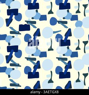 Modernes abstraktes Muster in verschiedenen Blau- und Weißtönen auf hellbeigem Hintergrund, das ein cooles und zeitgenössisches geometrisches Design schafft Stockfoto