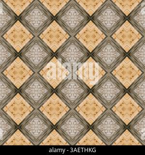 Geometrische Harmonie, Ein modernes, aber rustikales Muster mit Diamantformen in neutralen Beige-, Braun- und Grautönen Stockfoto