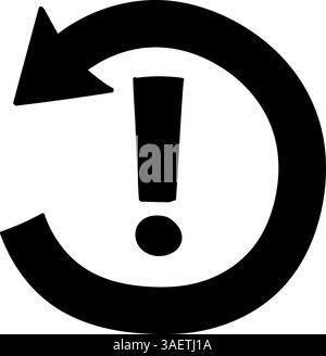 Gegen den Uhrzeigersinn drehendes Pfeilsymbol mit Ausrufezeichen, schwarz, handgezeichnetes Symbol Stock Vektor