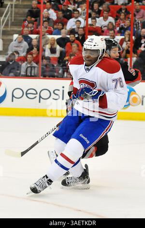 November 2011: Raleigh, North Carolina, USA S - Montreal Canadiens Defenseman P. K. Subban (76) Canadiens besiegte die Hurricanes 4-3 im RBC Center in Raleigh North Carolina. (Bild: © Anthony Barham/Southcreek/ZUMAPRESS.com) Stockfoto