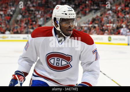 November 2011: Raleigh, North Carolina, USA S - Montreal Canadiens Defenseman P. K. Subban (76) Canadiens besiegte die Hurricanes 4-3 im RBC Center in Raleigh North Carolina. (Bild: © Anthony Barham/Southcreek/ZUMAPRESS.com) Stockfoto