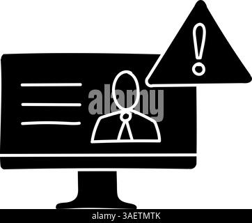 Warnsymbol für gefälschte Nachrichten Computermonitor mit schwarzem, handgezeichnetem Symbol Stock Vektor