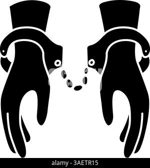 Handschellen gefesselte Hände, schwarzes handgezeichnetes Symbol Stock Vektor
