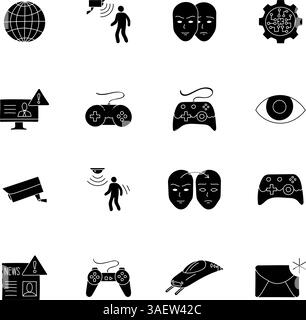 Schwarze Handgezeichnete Technologie-Symbolsatz Stock Vektor