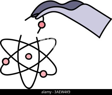 Künstlich modifizierte Atom Hand gezeichnete Farbvektor-Illustration Stock Vektor