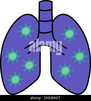 Virus infizierte menschliche Lungen Hand gezeichnete Farbe Vektor Illustration Stock Vektor
