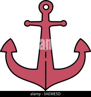 Nautische Schiffsanker Hand gezeichnete Farbvektor-Illustration Stock Vektor