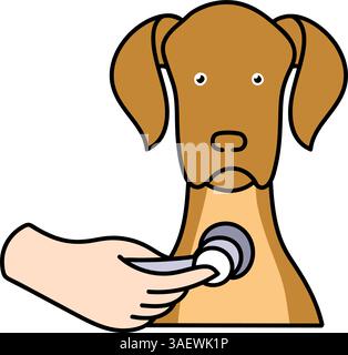 Hund medizinische Prüfung Hand Stethoskop Hand gezeichnete Farbe Vektor Illustration Stock Vektor
