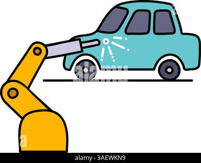 Roboterautofertigung Hand gezeichnete Farbvektor-Illustration Stock Vektor