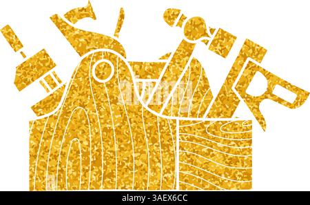 Werkzeuge in Holzwerkzeugzeichnung in Goldfarbe Stock Vektor