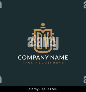 Anfängliches DV-Logo für Anwaltskanzlei mit luxuriösem modernem Maßstab und Schildsymbol-Logo-Vektorgrafik Stock Vektor