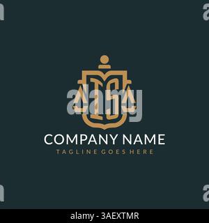 Initial IST ein Logo für Anwaltskanzlei mit luxuriösem, modernem Maßstab und Schildsymbol-Logo-Vektorgrafik Stock Vektor