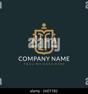 Initial IF-Logo für Anwaltskanzlei mit luxuriösem modernem Maßstab und Schildsymbol-Logo-Design-Vektorgrafik Stock Vektor