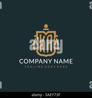 Anfängliches KA-Logo für Anwaltskanzlei mit luxuriösem modernem Maßstab und Schildsymbol-Logo-Vektorgrafik Stock Vektor