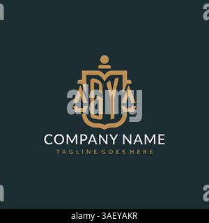 Anfängliches GY-Logo für Anwaltskanzlei mit luxuriösem, modernem Maßstab und Schildsymbol-Logo-Vektorgrafik Stock Vektor