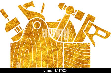 Werkzeuge in Holzwerkzeugzeichnung in Goldfarbe Stock Vektor