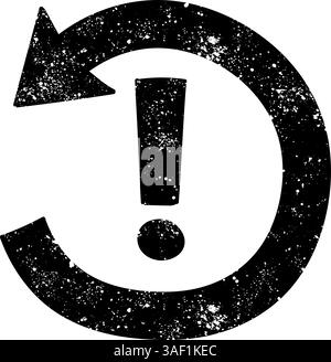 Gegen den Uhrzeigersinn drehendes Pfeilsymbol mit Ausrufezeichen Schwarzes handgezeichnetes Symbol im Grunge-Look Stock Vektor