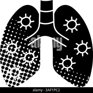 Virus infizierte menschliche Lungen schwarz Hand gezeichnetes Symbol in Halbtontextur Stil Stock Vektor