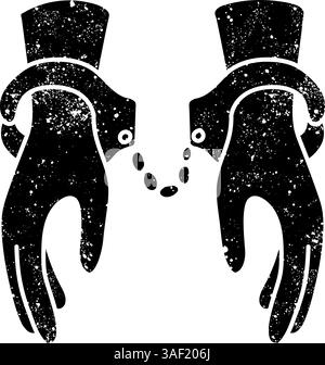 Handschellen gefesselte Hände, schwarzes handgezeichnetes Symbol im Grunge-Look Stock Vektor