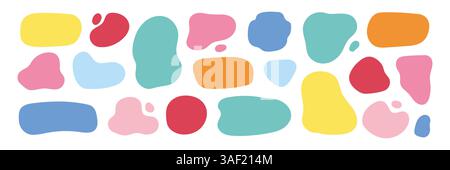 Runde Form-Set in organischer Form. Abstrakter Rahmen für flüssige organische Blob-Kurve im Hintergrund. Kritzeln Sie abstrakte Flüssigkeitstrümpfe, gewellte andere Form. Weicher Hintergrund mit rundem ovalem Muster. Vektorabbildung Stock Vektor