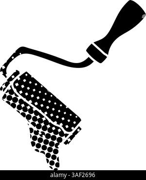 Malerwalze mit schwarzem handgezeichnetem Symbol im Halbtonstil Stock Vektor