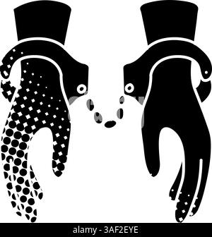 Handschellen gefesselte Hände, schwarzes handgezeichnetes Symbol im Rasterstil Stock Vektor
