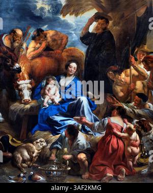 Die Anbetung der Hirten 1644 von Jacob JORDAENS 1593 - 1678 Belgien Belgien , Louvre Paris, Museum für schöne Kunst, Frankreich ( Anbetung der Hirten, Geburt Jesu, Hirten , Zeugen der Geburt , Bethlehem, Weihnachten, Heilige Nacht, ) Stockfoto