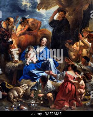 Die Anbetung der Hirten 1644 von Jacob JORDAENS 1593 - 1678 Belgien Belgien , Louvre Paris, Museum für schöne Kunst, Frankreich ( Anbetung der Hirten, Geburt Jesu, Hirten , Zeugen der Geburt , Bethlehem, Weihnachten, Heilige Nacht, ) Stockfoto