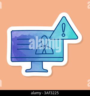 Fake News Warnsymbol Computermonitor mit farbigem Aufkleber Stock Vektor