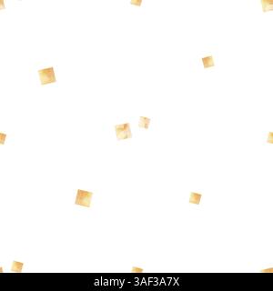Aquarellmuster gelbes Quadrat, Würfel, Punkte, Flecken, Konfetti. Abbildung einfach. Nahtloser Druck für Kinder auf isoliertem Hintergrund für Design Stockfoto