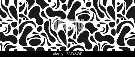 Abstrakter nahtloser Hintergrund aus schwarzem und weißem organischem Fluidmuster. Stock Vektor