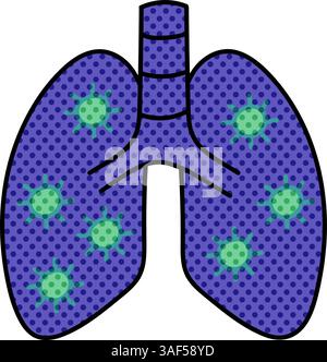 Virus infizierte menschliche Lungen Halbton Hand gezeichnete Farbe Vektor Illustration Stock Vektor