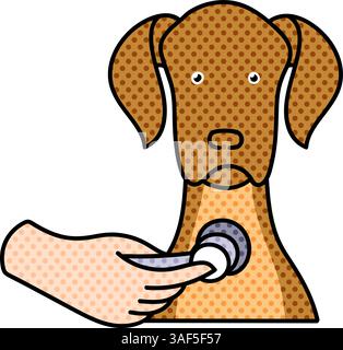 Hund medizinische Untersuchung Hand Stethoskop Halbton Hand gezeichnete Farbe Vektor Illustration Stock Vektor