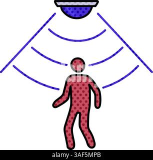 Bewegungssensor Halbton Hand gezeichnete Farbvektorgrafik Stock Vektor