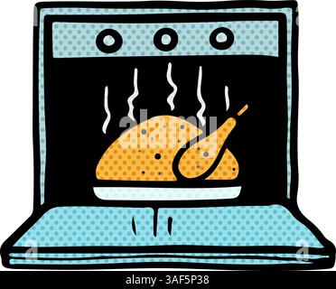 Der ganze truthahn im Ofen gebacken. Handgezeichnete Rasterfarbe Vektor-Illustration. Stock Vektor