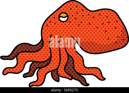 Kraken-Halbton-Hand gezeichnete Farbvektor-Illustration Stock Vektor