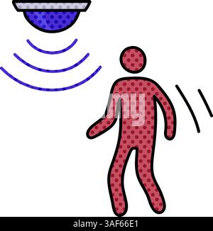 Bewegungssensor Halbton Hand gezeichnete Farbvektorgrafik Stock Vektor