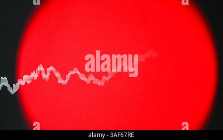 07. April 2025, Hessen, Frankfurt/Main: Das rote Licht einer TV-Kamera ist vor der Anzeigetafel mit der Dax-Kurve in der Handelshalle der Frankfurter Börse zu sehen. Zu Beginn der neuen Handelswoche sank der deutsche Aktienindex (Dax) um rund zehn Prozent. Foto: Arne Dedert/dpa Stockfoto