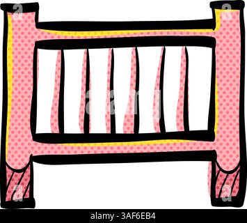 Baby Bett Halbton Symbol Hand gezeichnete Farbe Vektor Illustration Stock Vektor