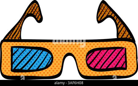 3D Brille Halbton Symbol Hand gezeichnet Farbe Vektor Illustration Stock Vektor